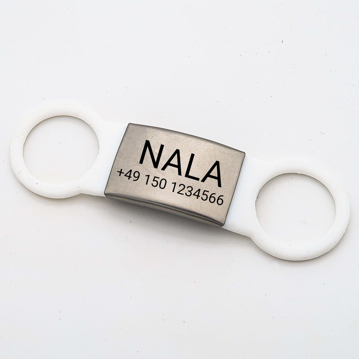 Klapperfreie Hundemarke Silikonslider mit Edelstahl-Schild für Halsbänder inkl. GRATIS Gravur